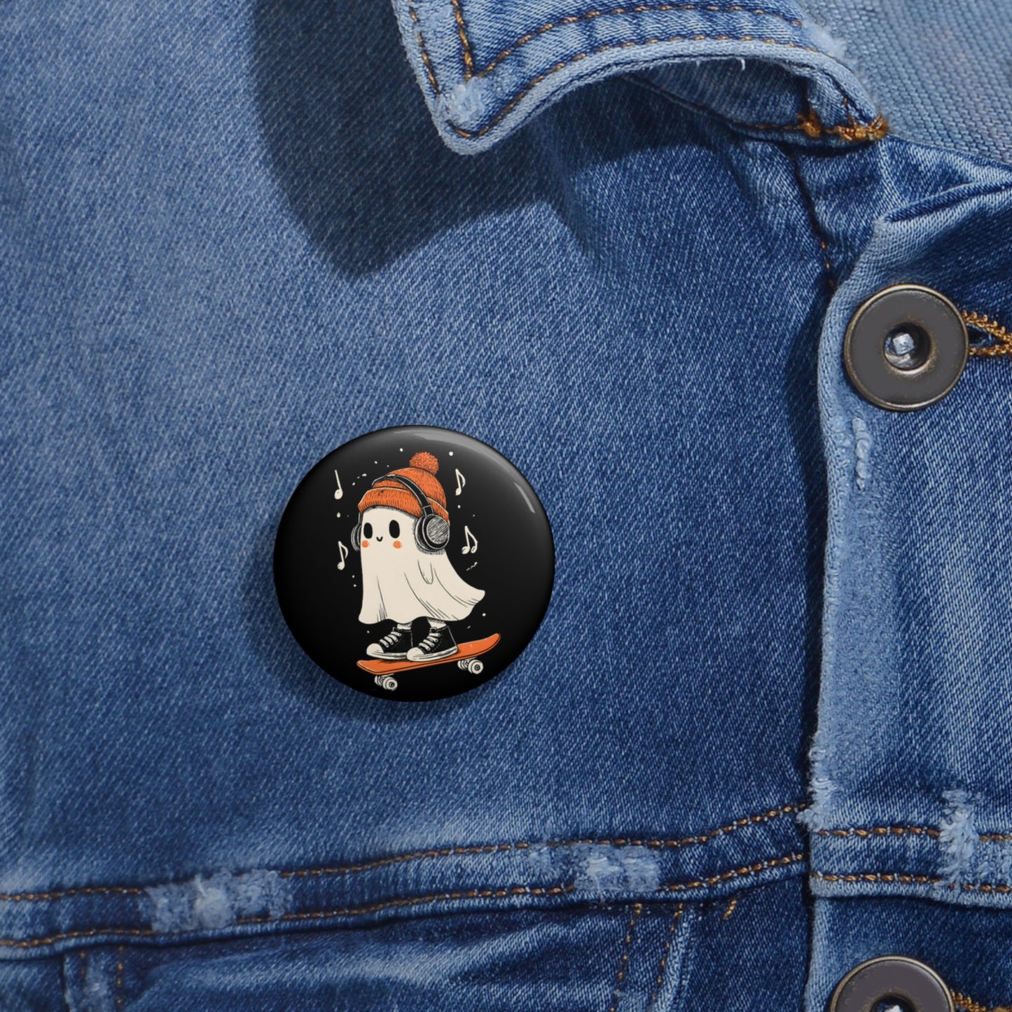 Skater Ghost Pin Button – Cute Halloween Music Lover Accessory
