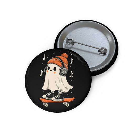 Skater Ghost Pin Button – Cute Halloween Music Lover Accessory